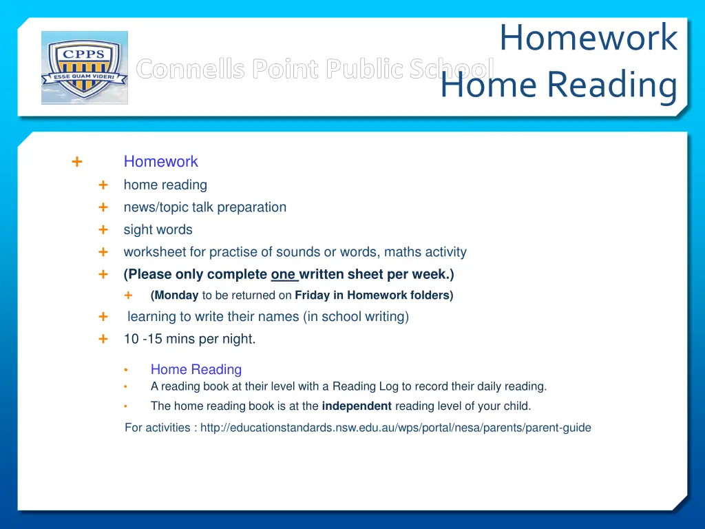 homework home reading