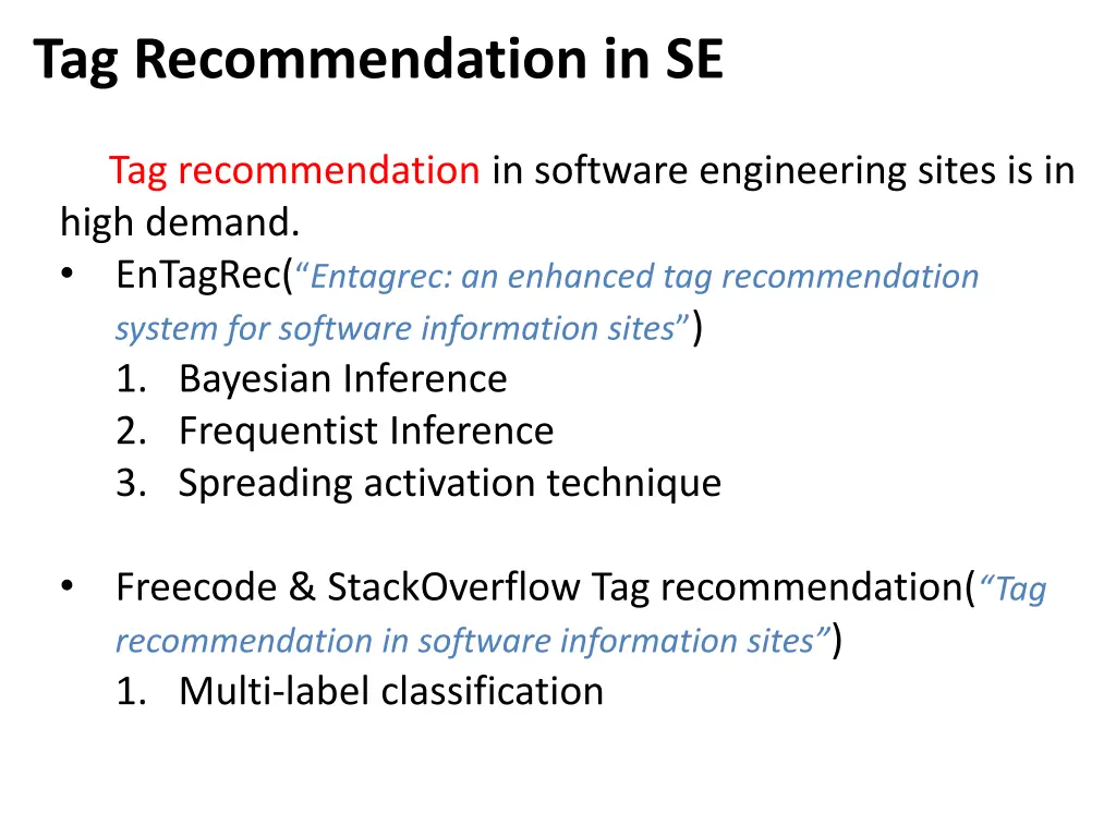 tag recommendation in se