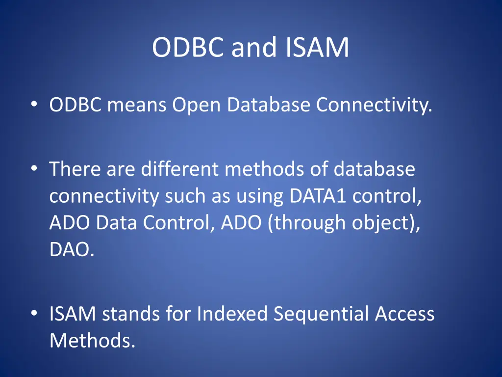 odbc and isam