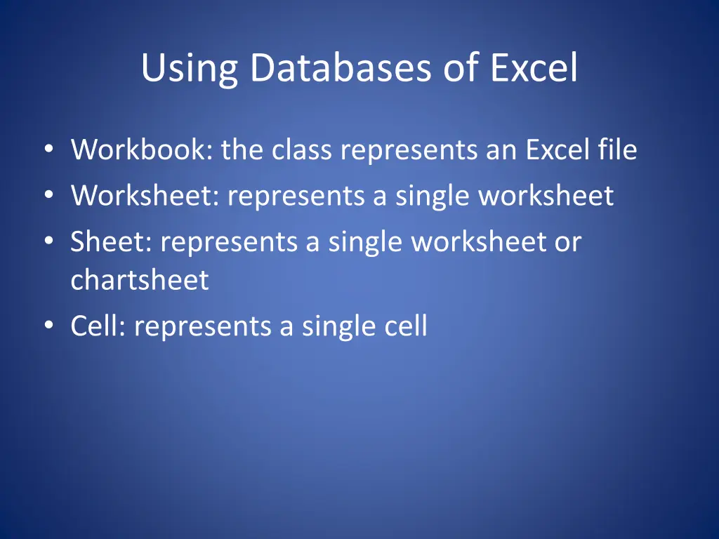 using databases of excel