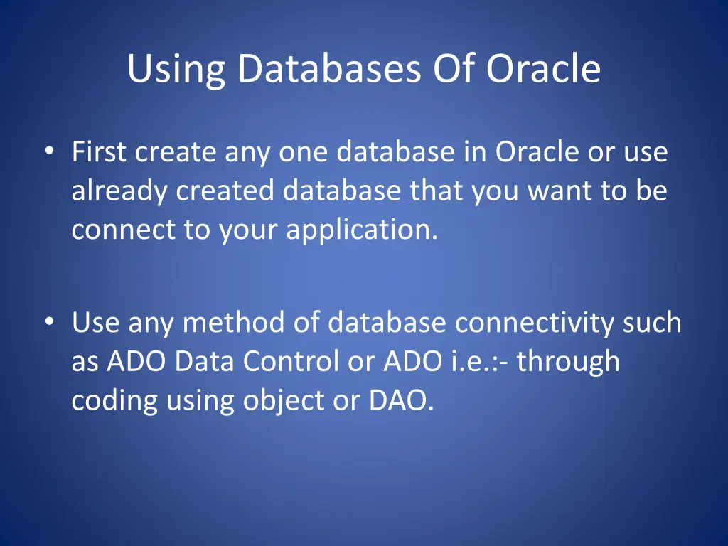 using databases of oracle