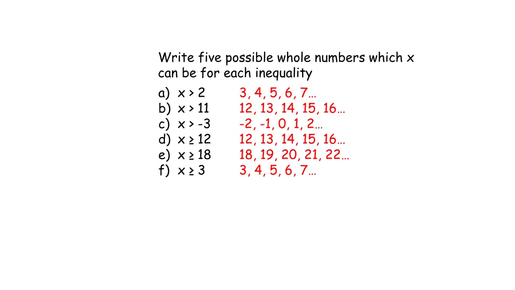 write five possible whole numbers which