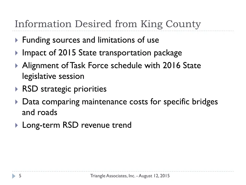 information desired from king county