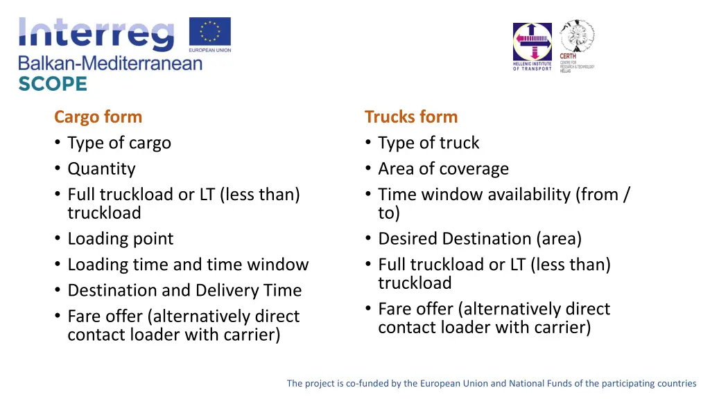 cargo form type of cargo quantity full truckload