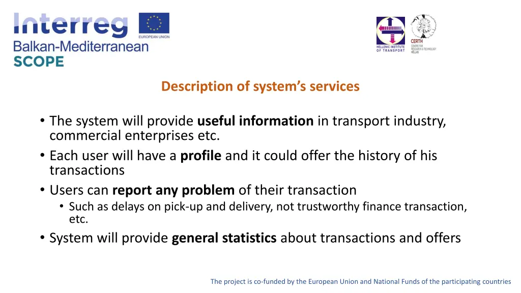 description of system s services