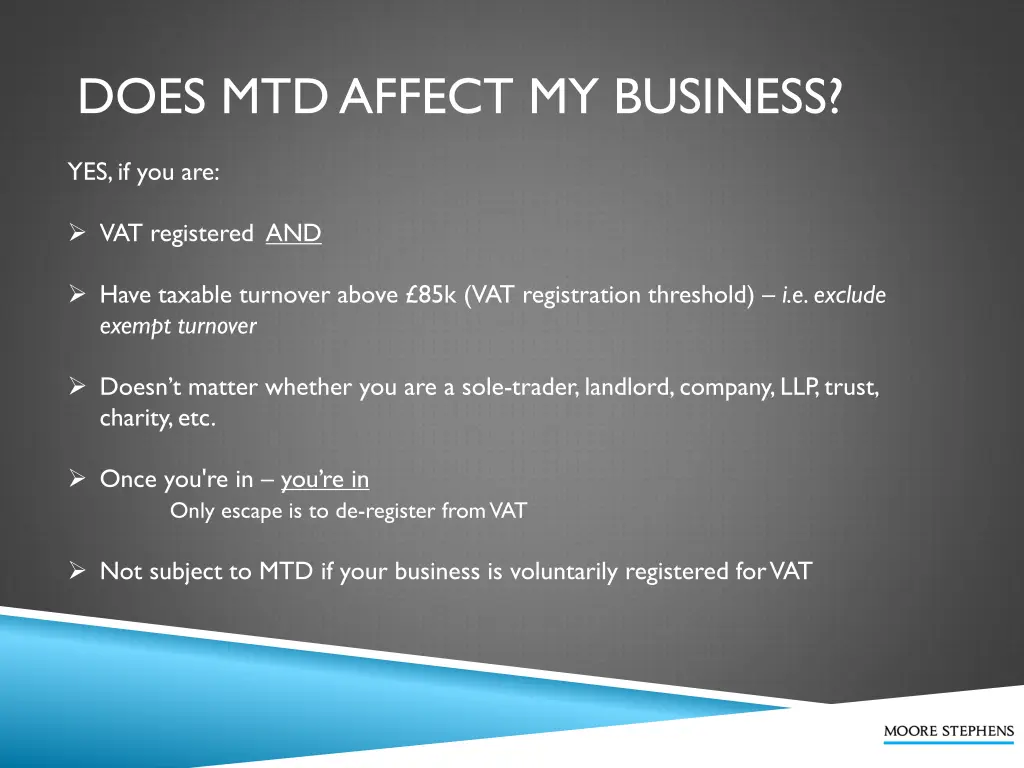 does mtd affect my business