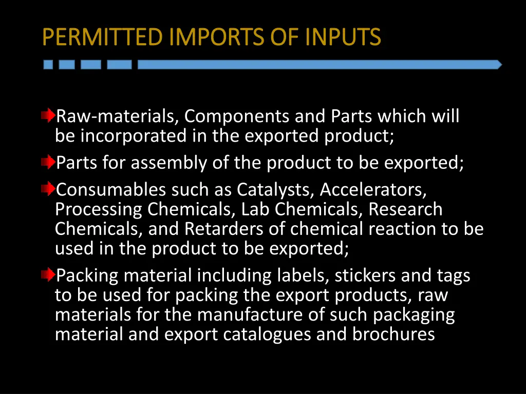 permitted imports of inputs permitted imports