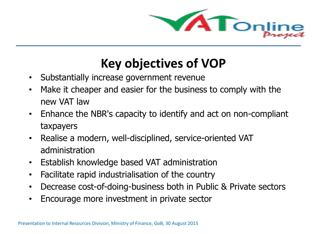 key objectives of vop substantially increase