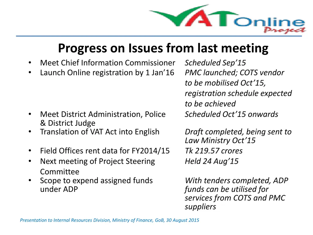 progress on issues from last meeting meet chief