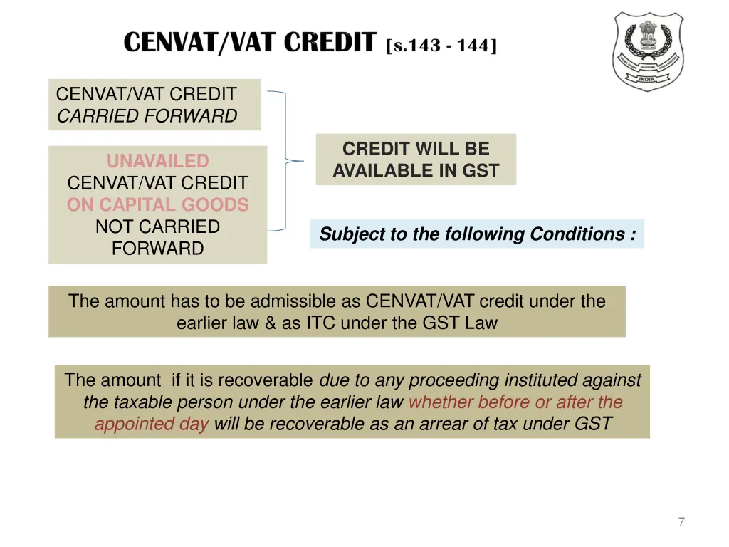 cenvat vat credit carried forward