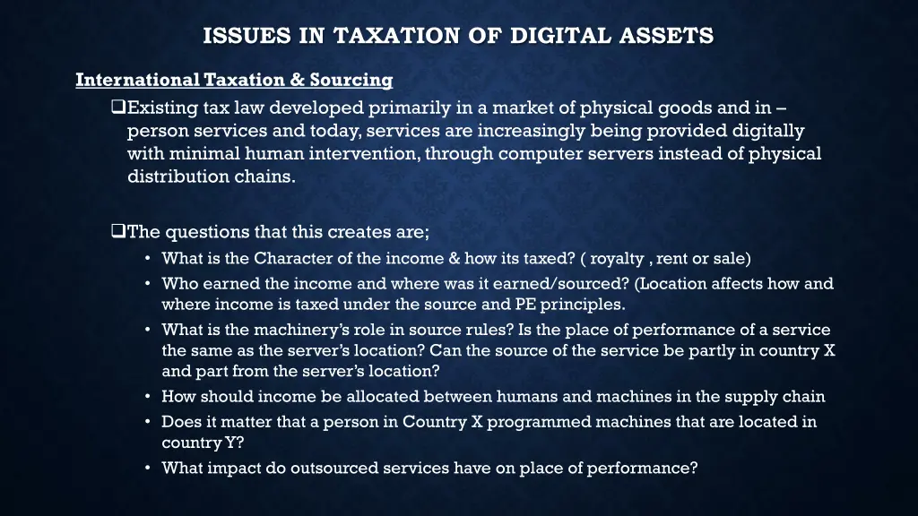 issues in taxation of digital assets
