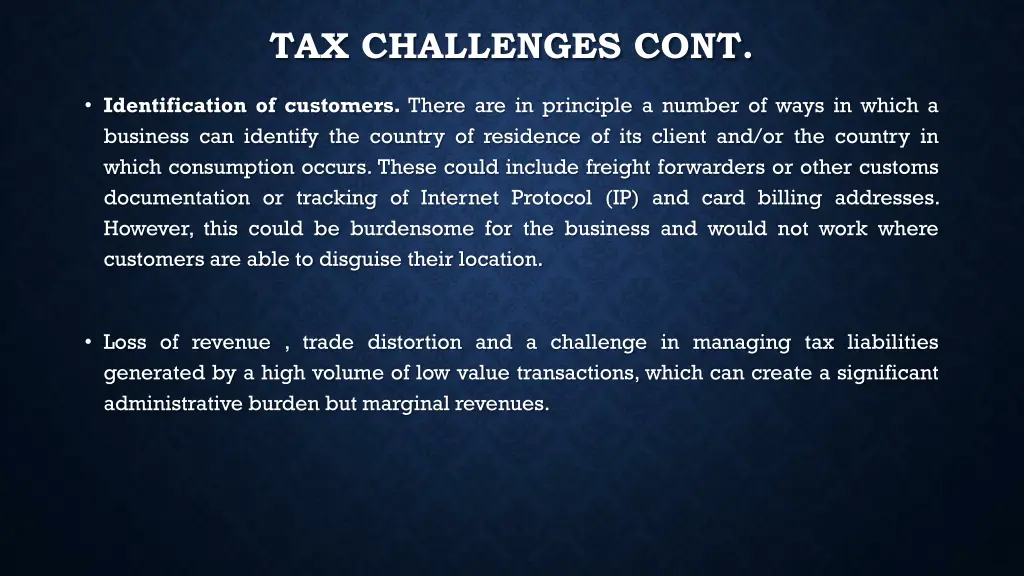 tax challenges cont 2