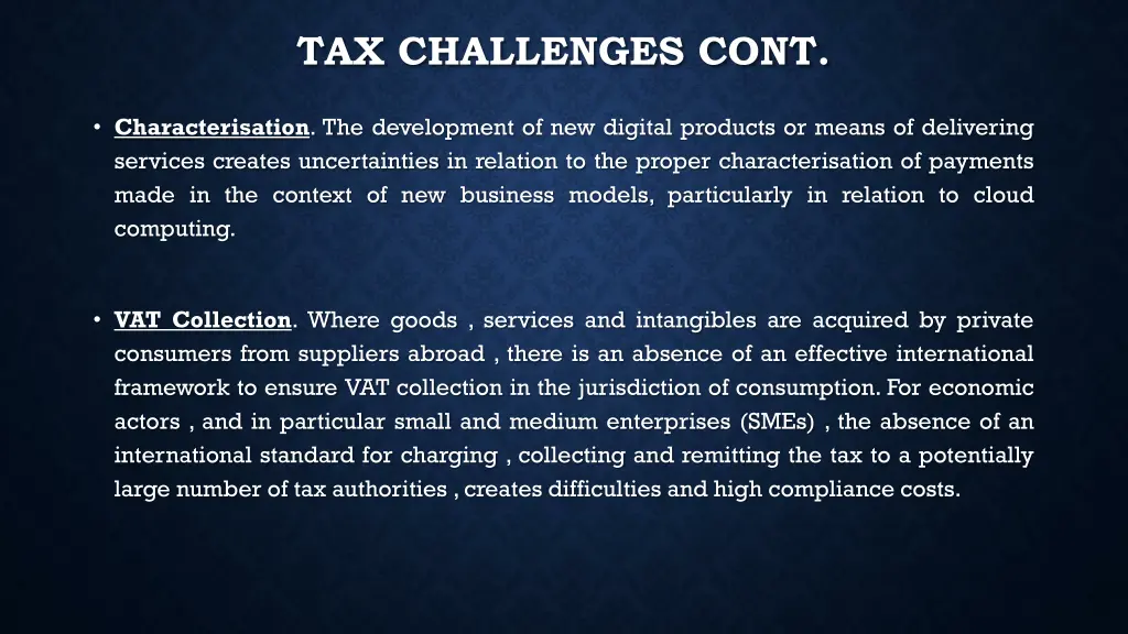 tax challenges cont