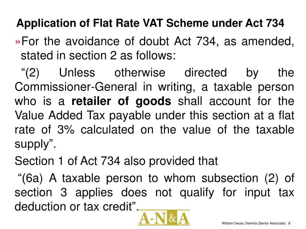 application of flat rate vat scheme under