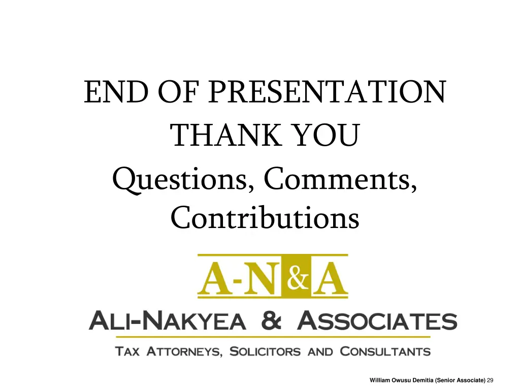end of presentation thank you questions comments