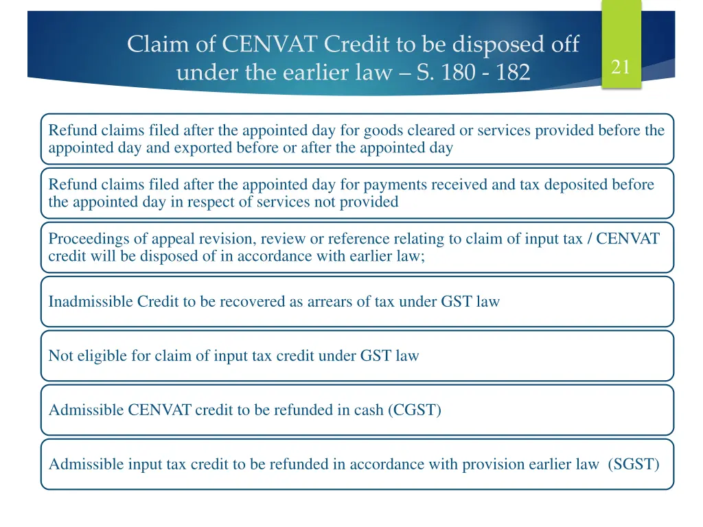 claim of cenvat credit to be disposed off under