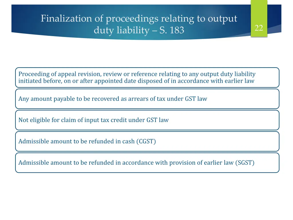 finalization of proceedings relating to output