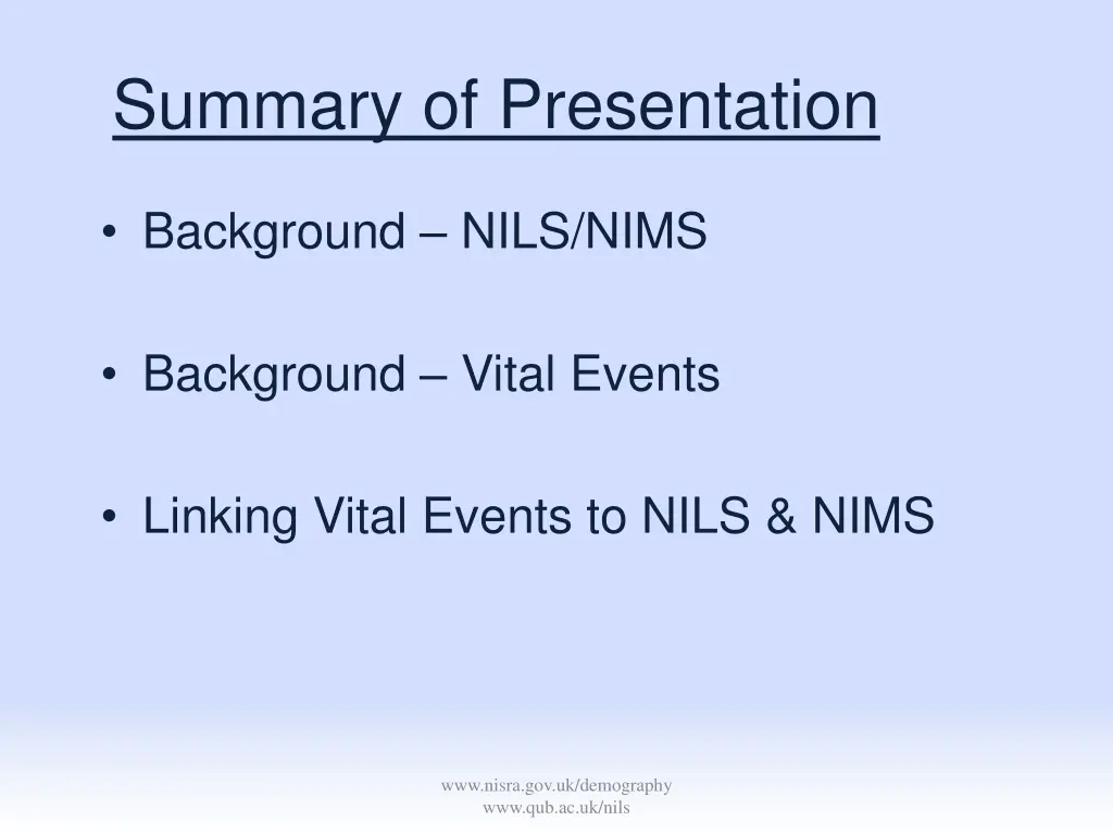 summary of presentation