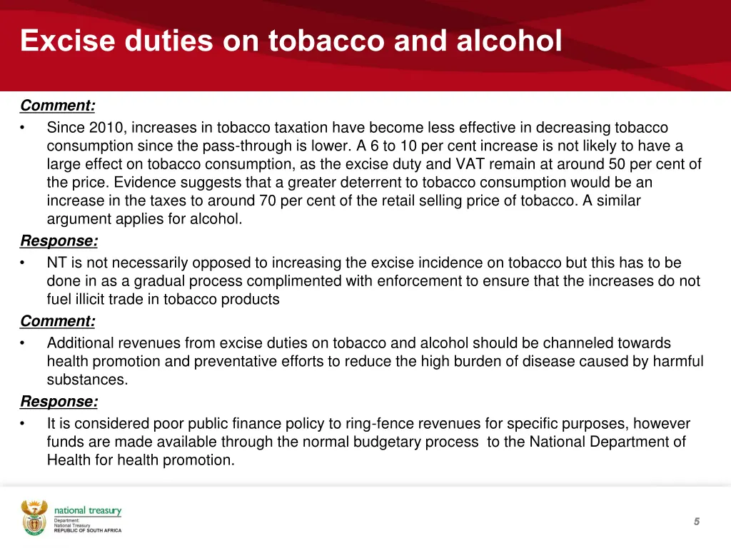 excise duties on tobacco and alcohol