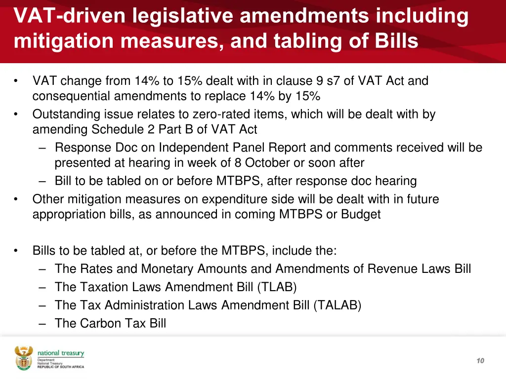 vat driven legislative amendments including