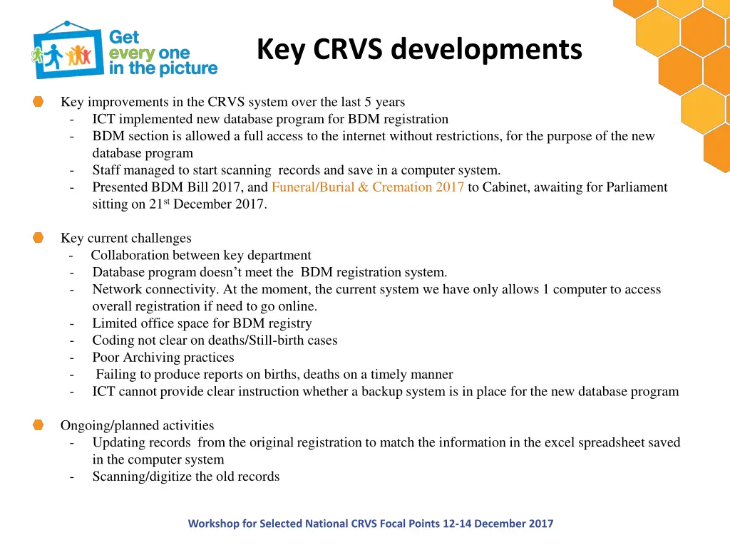 key crvs developments