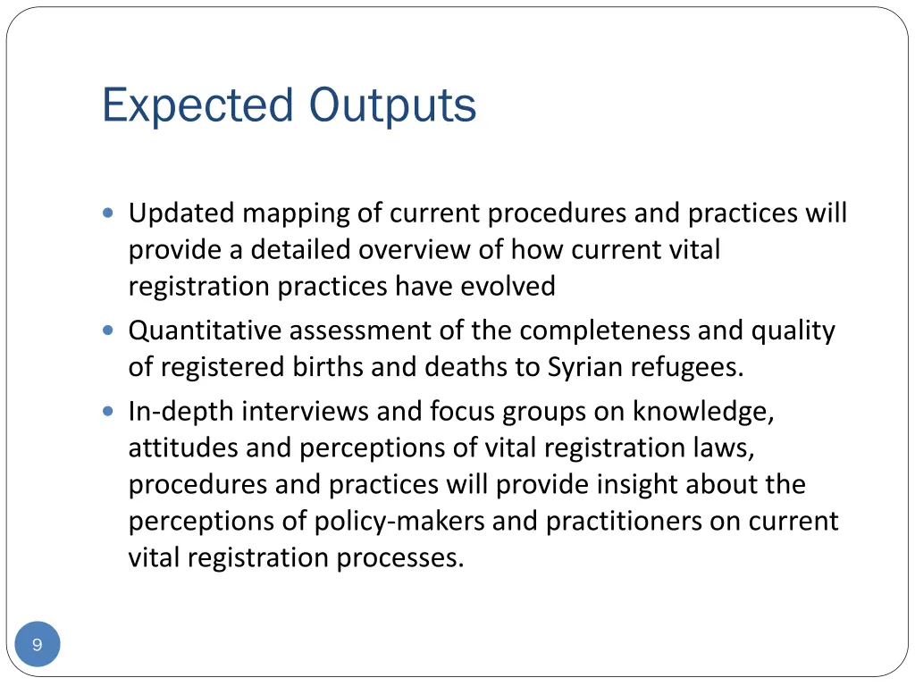expected outputs