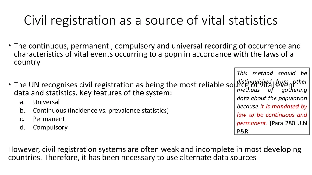 civil registration as a source of vital statistics