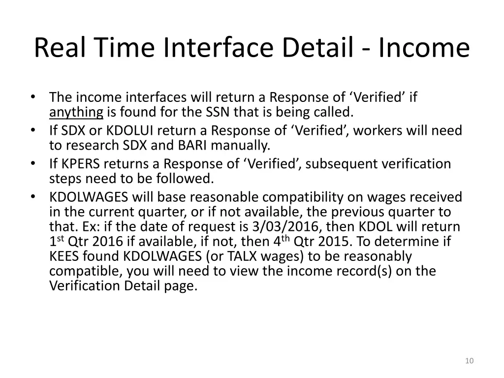 real time interface detail income