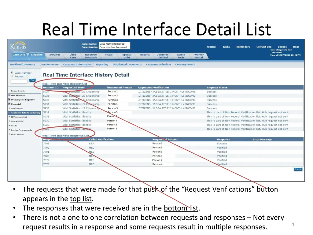 real time interface detail list