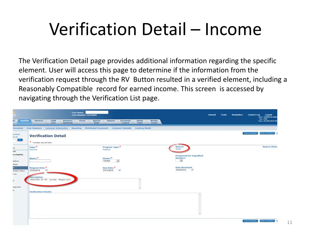 verification detail income