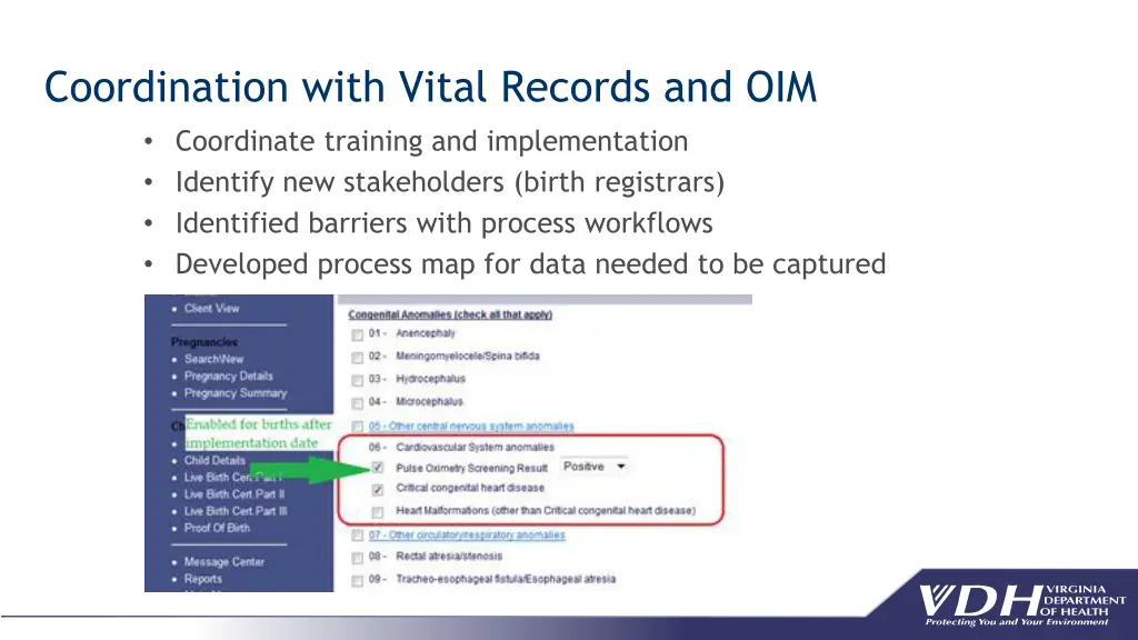 coordination with vital records