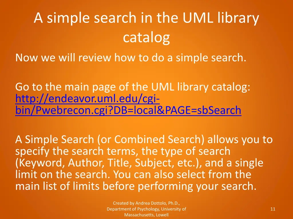 a simple search in the uml library catalog