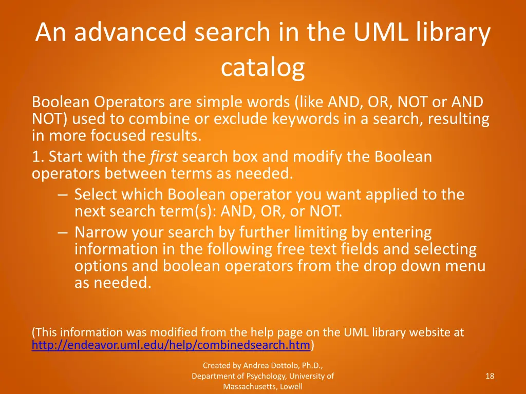 an advanced search in the uml library catalog 2