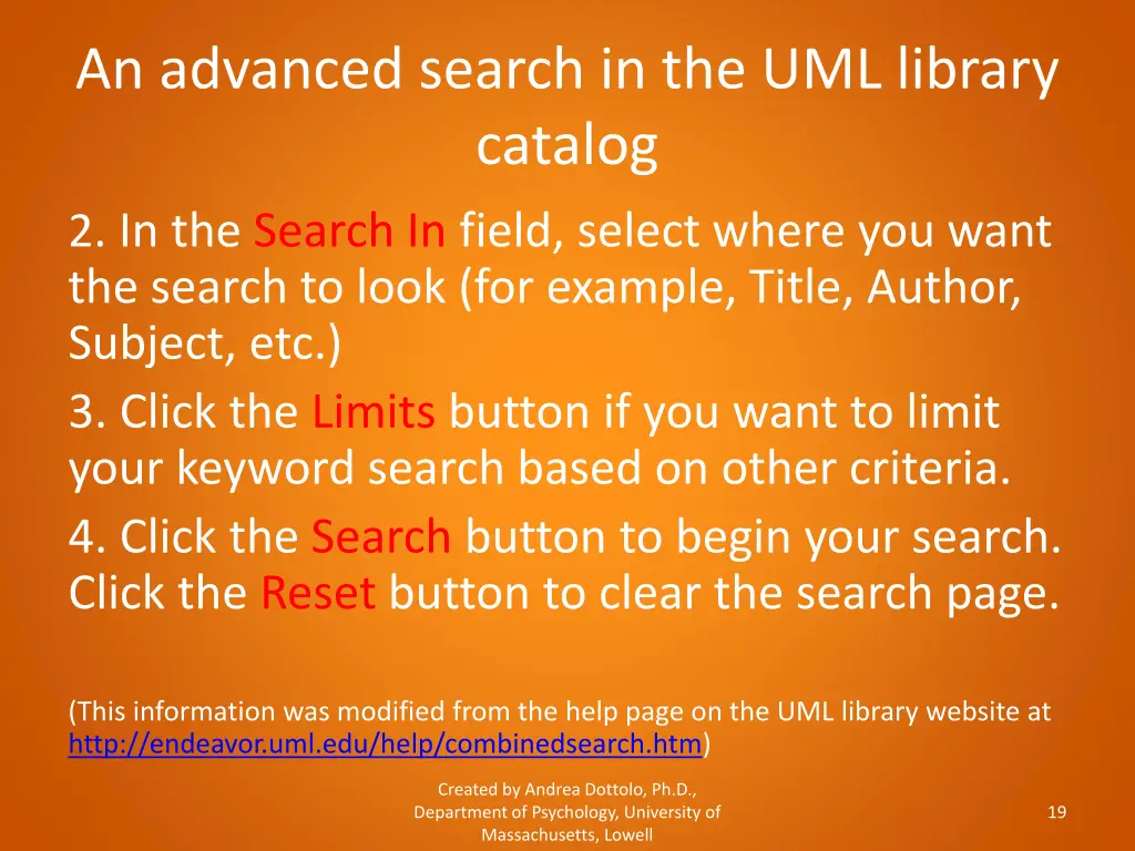an advanced search in the uml library catalog 3