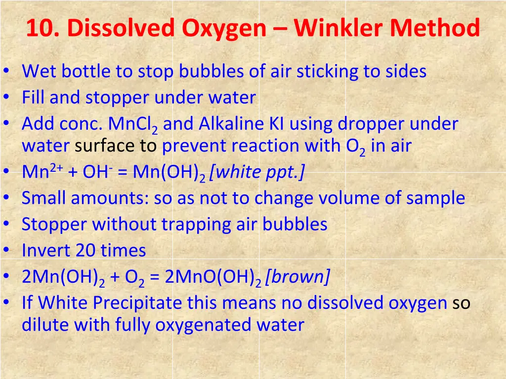 10 dissolved oxygen winkler method