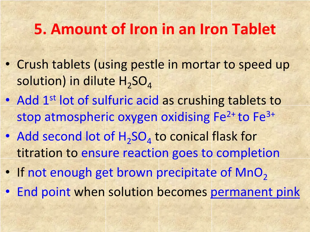 5 amount of iron in an iron tablet