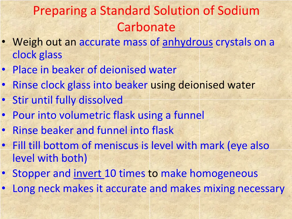 preparing a standard solution of sodium carbonate