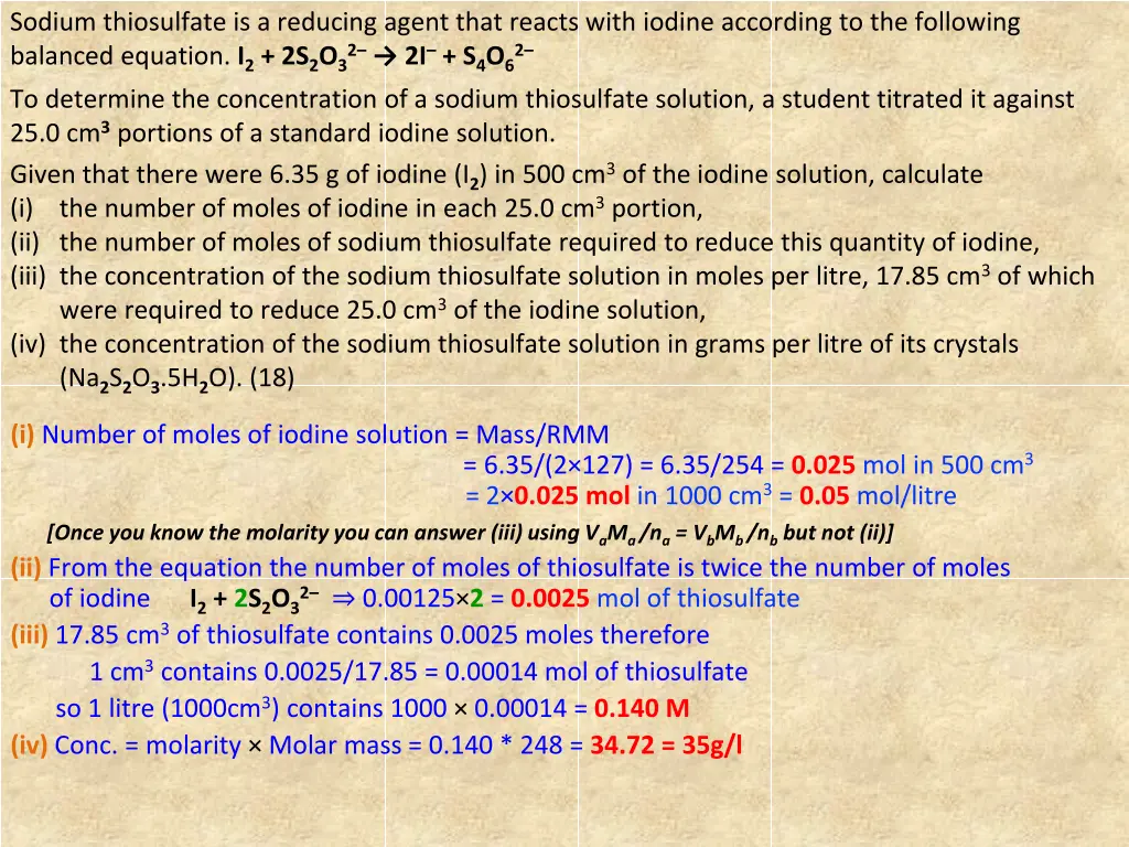 sodium thiosulfate is a reducing agent that