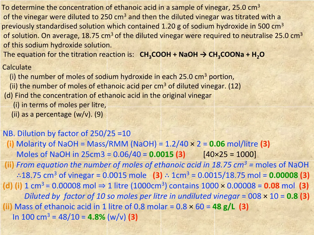 to determine the concentration of ethanoic acid