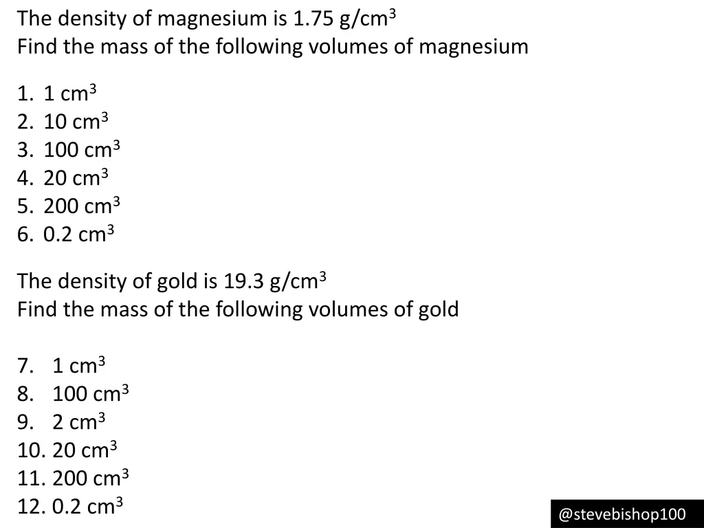 the density of magnesium is 1 75 g cm 3 find