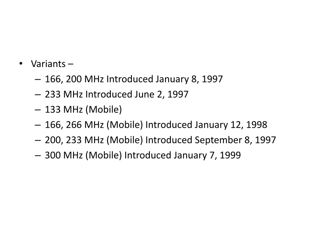 variants 166 200 mhz introduced january 8 1997