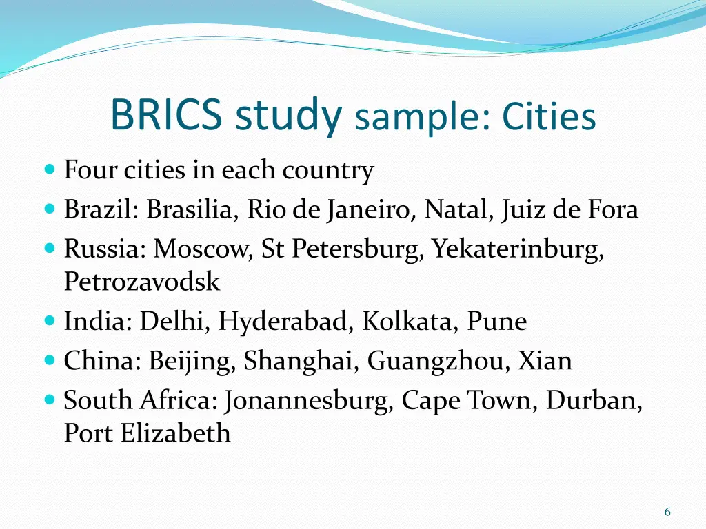 brics study sample cities