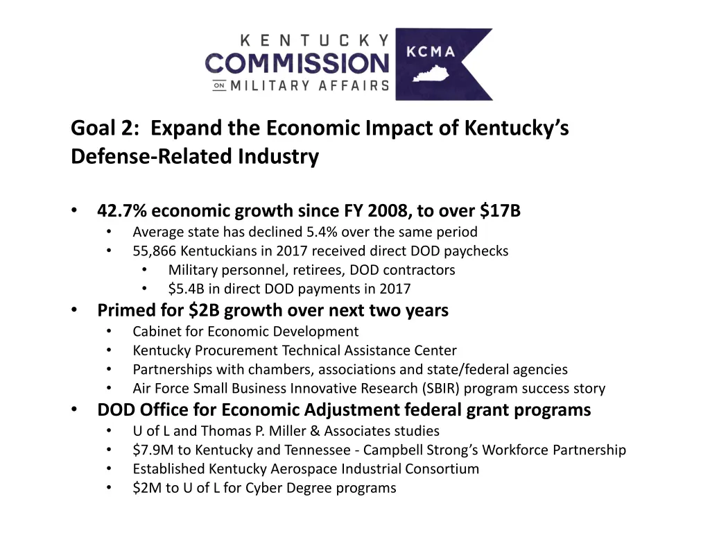 goal 2 expand the economic impact of kentucky
