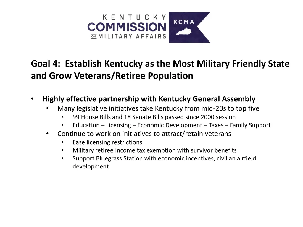goal 4 establish kentucky as the most military