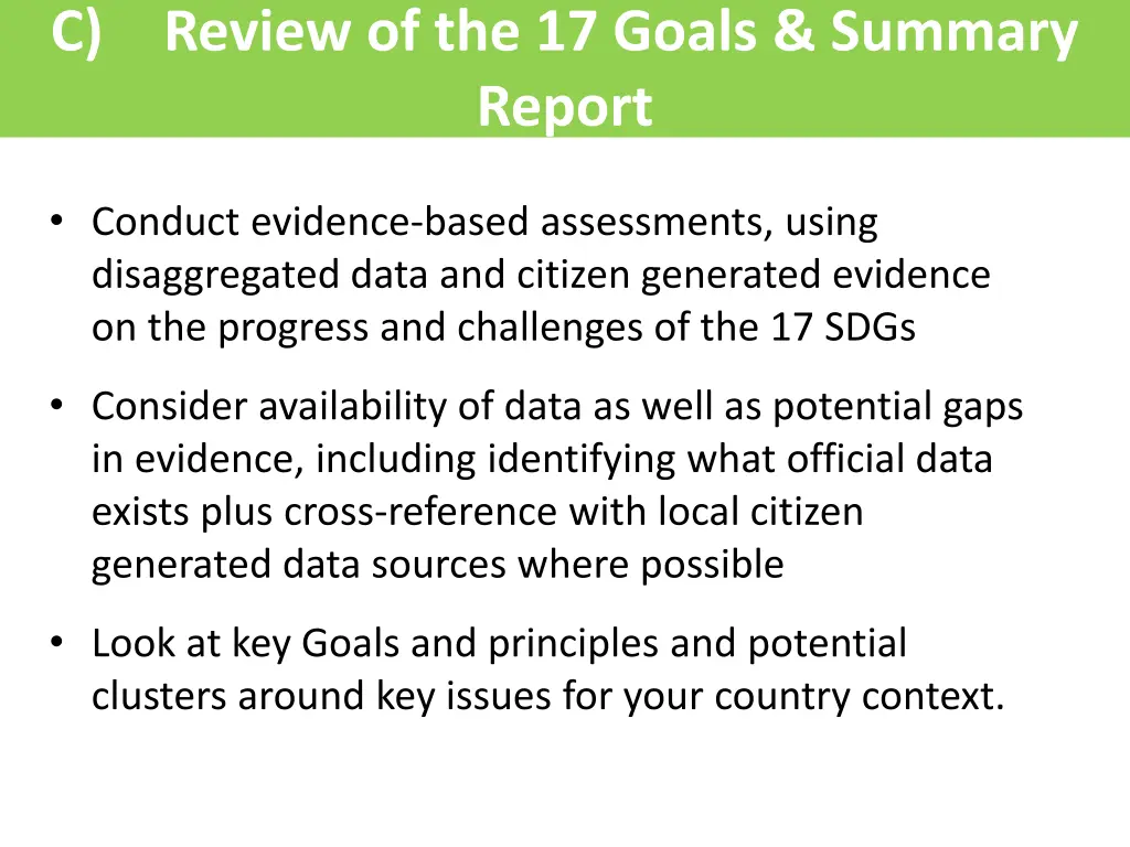 c review of the 17 goals summary report