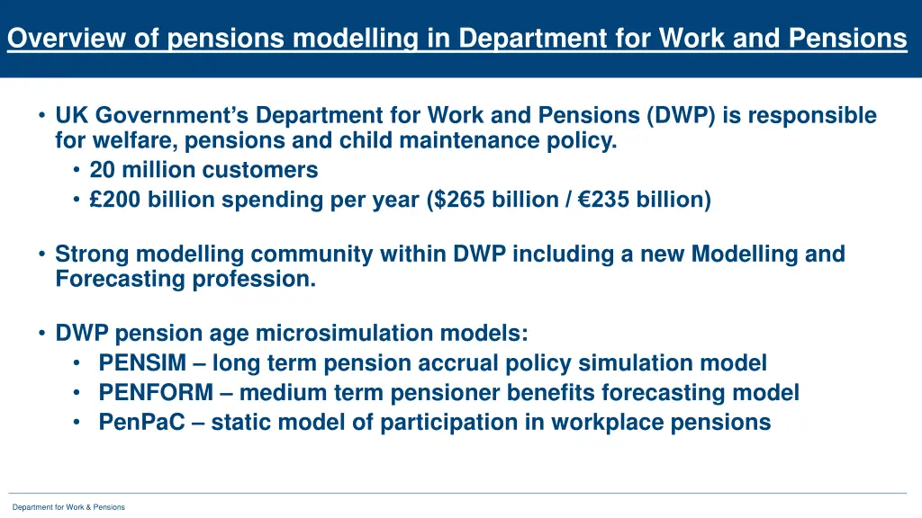 overview of pensions modelling in department