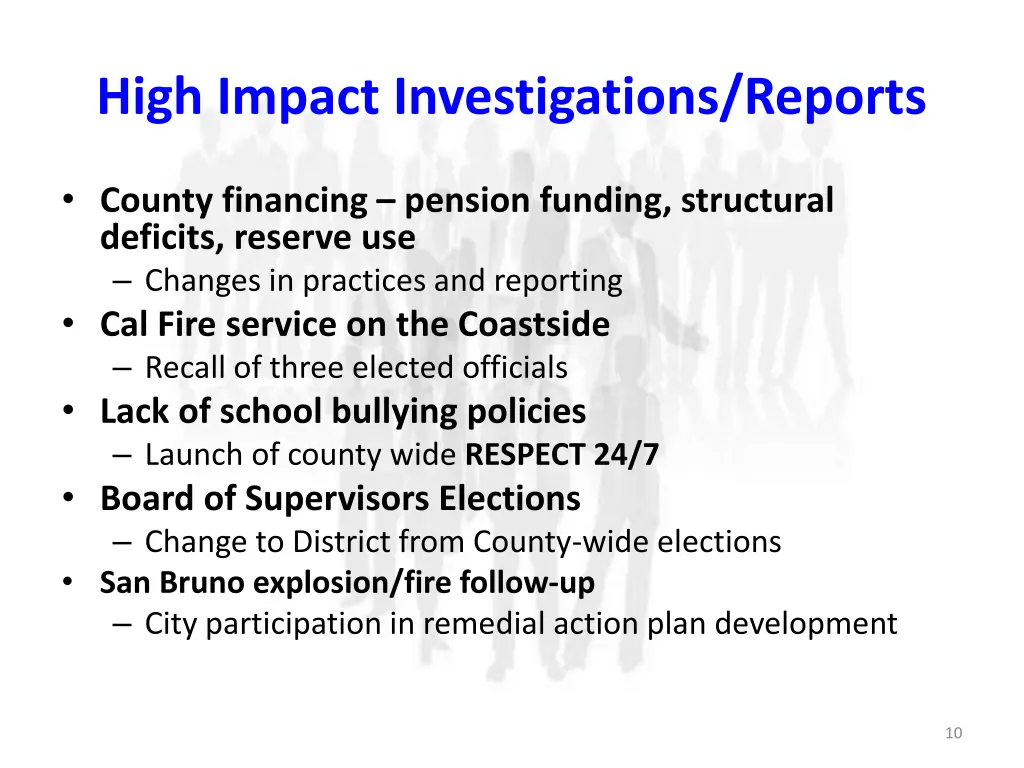 high impact investigations reports
