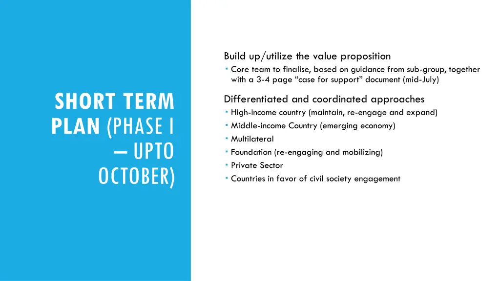 build up utilize the value proposition core team