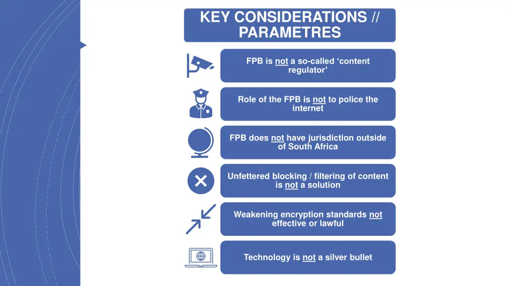 key considerations parametres