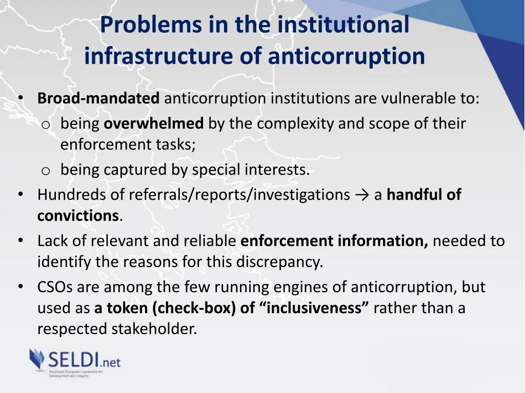 problems in the institutional infrastructure